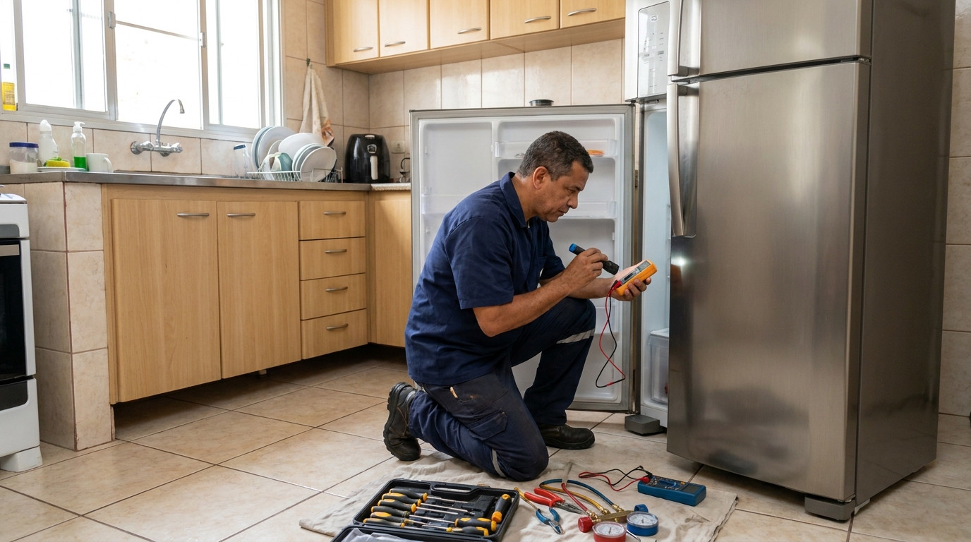 Recarga de gás refrigerante de geladeira em atendimento em Goiânia‑GO