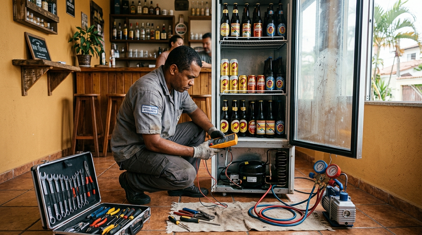Troca de termostato de cervejeira em atendimento técnico em Goiânia‑GO